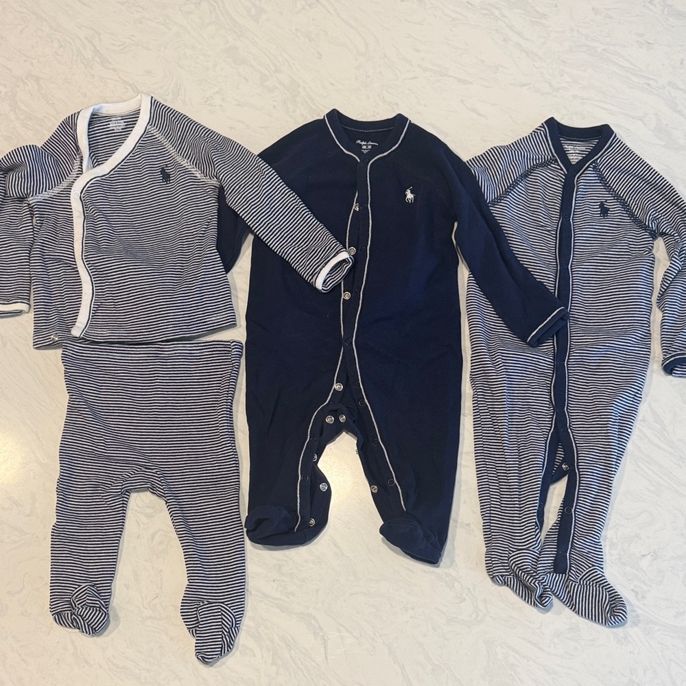 Ralph Lauren Navy and White Baby Footie Bundle